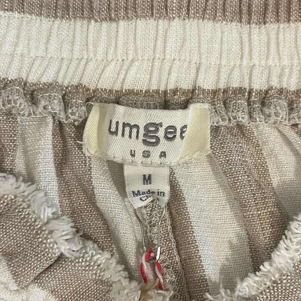 Umgee *New* Striped Shorts Size Medium Cream Beige Cotton Linen Boho Neutral NWT - Picture 6 of 7
